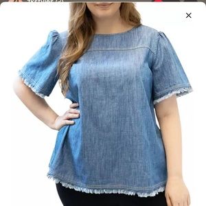 Classic Denim Puff-Sleeve Top - Blue